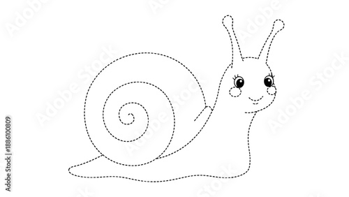 A cute cartoon snail with a spiral shell and happy face
