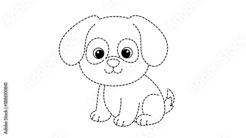 Cute cartoon dog sitting and looking with big eyes and floppy ears
