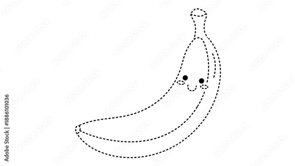Fototapeta premium A dotted line drawing of a smiling banana with eyes