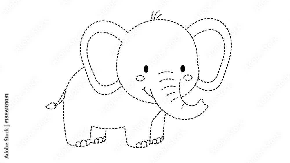 Fototapeta premium Cute cartoon elephant with big ears and trunk smiling