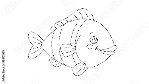 A cute cartoon fish with a smiling face and fins swimming