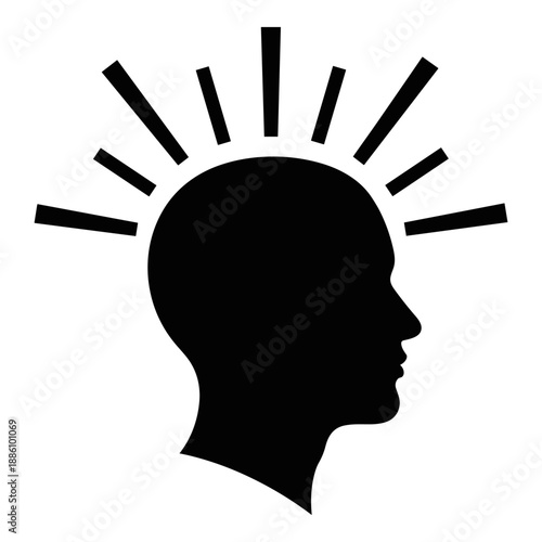 Silhouette of human head with radiating lines symbolizing idea or inspiration, representing brainstorm concept