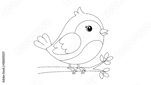 A cute little bird sitting on a branch with leaves