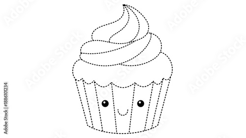 A cute cupcake with a smiley face and swirly frosting on top of it