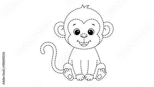 A cute monkey with a happy face and big eyes sitting