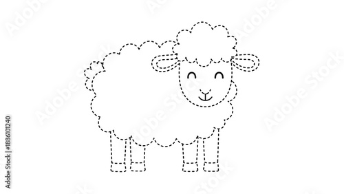 A cute cartoon sheep with a smiley face standing alone