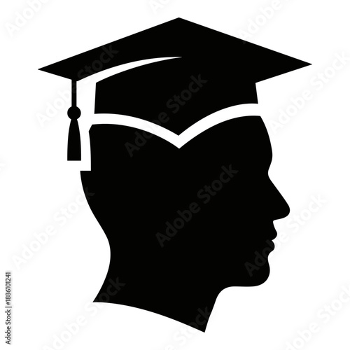 Graduate student silhouette wearing a mortarboard, representing education, achievement, and academic success
