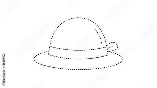 A dotted line drawing of a bowler hat on a with a ribbon