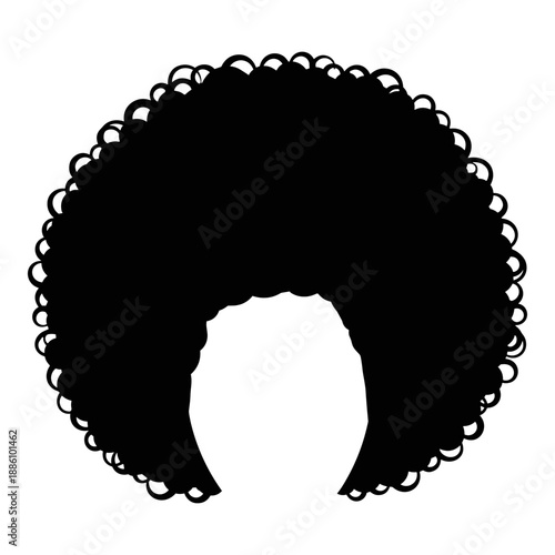 Black silhouette of a round afro hairstyle with tight curls, a symbol of natural beauty and identity