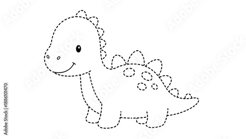 A cute smiling dinosaur with spikes on its back and tail standing alone
