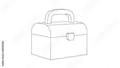 A simple line drawing of a closed lunchbox with a handle on top