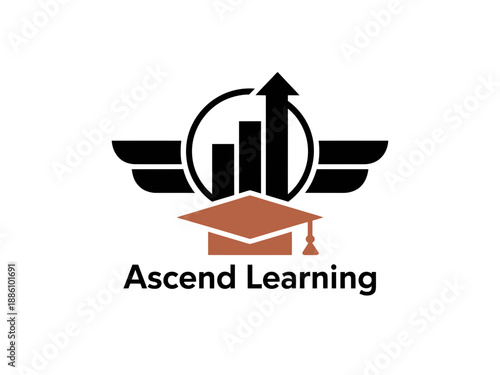 Ascend Learning Logo with Graduation Cap and Growth Chart Symbols on White Background