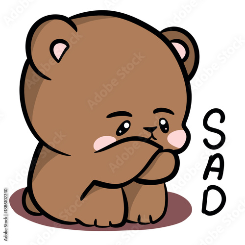 Sad Little Bear Character - Kawaii Brown Bear Feeling Lonely