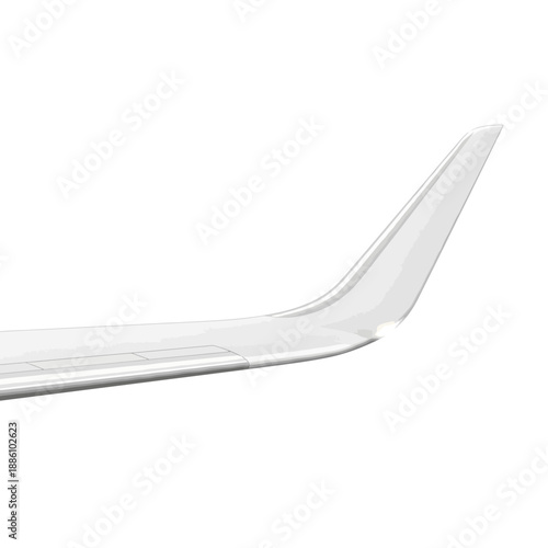 Airplane wingtip, clean white background, aviation concept