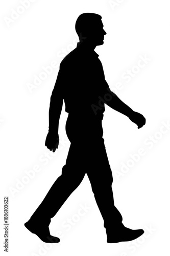 Walking man silhouette in profile, side view of adult male strolling