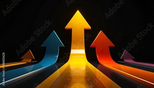Conceptual image of colorful arrows pointing upwards, symbolizing growth and success