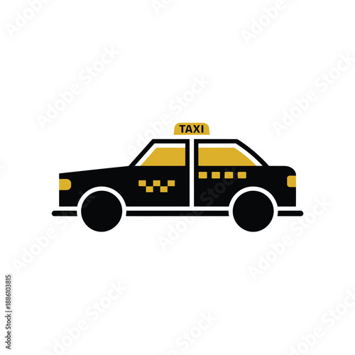 Black and yellow silhouette of a city taxi vehicle is waiting for.