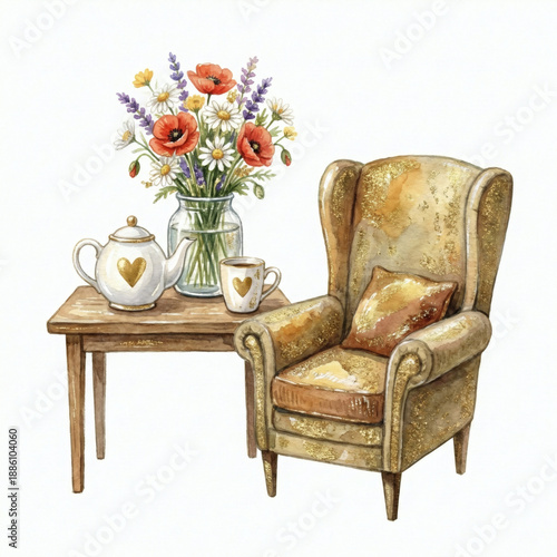 vintage armchair and flowers