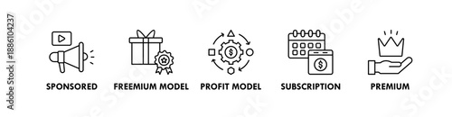 Monetization banner web icon illustration concept with icon of sponsored, freemium model, profit model, subscription, and premium