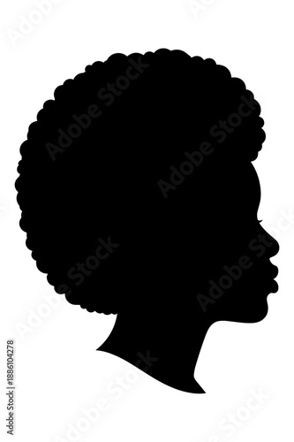 Silhouette profile of african woman with afro hairstyle isolated on white background
