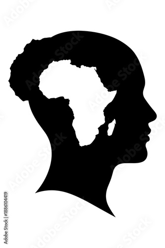 Silhouette of a human head in profile with the continent of Africa depicted inside