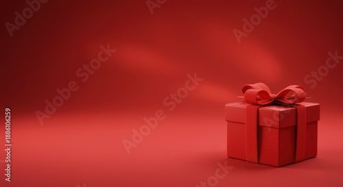 Wallpaper Mural Elegant red gift box with ribbon and bow on a seamless red background with soft lighting Torontodigital.ca