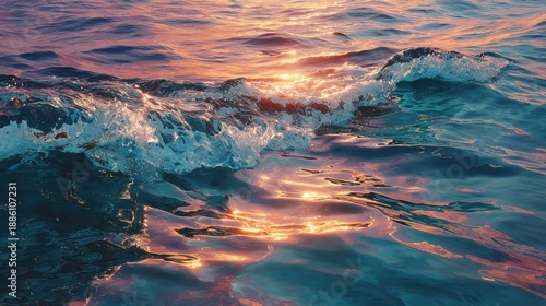 Serene Ocean Waves Reflecting Colors During Sunset at the Beach