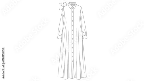 Long Sleeved Button Down Dress Illustration.