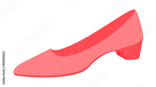 Pink low heel pump shoe women flat. Closed toe dress shoe brunch, reception, summer look, capsule closet. Technical fashion illustration, CAD mockup, smooth vector men unisex isolated romantic style.