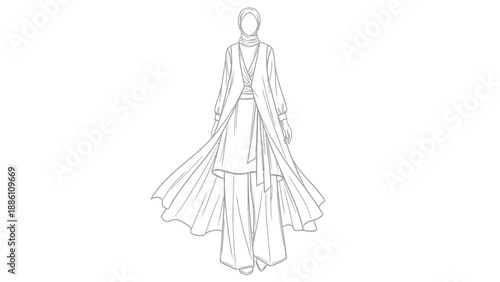 Woman Wearing Long Coat and Dress Illustration.