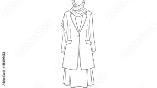 Woman wearing long coat and scarf illustration.
