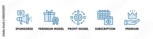 Monetization banner web icon illustration concept with icon of sponsored, freemium model, profit model, subscription, and premium