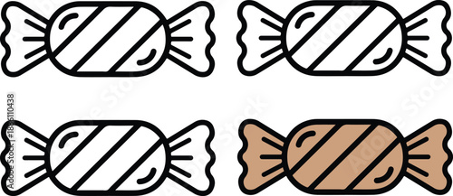 Four Wrapped Candy in Black and Brown Colors with Stripes striped