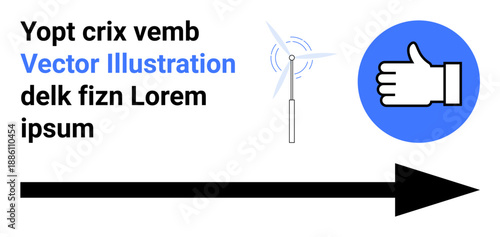 Renewable energy, sustainability, user approval, decision-making, environmental awareness, icons for guidance. Thumbs up, wind turbine arrow direction. Renewable energy and user approval concepts