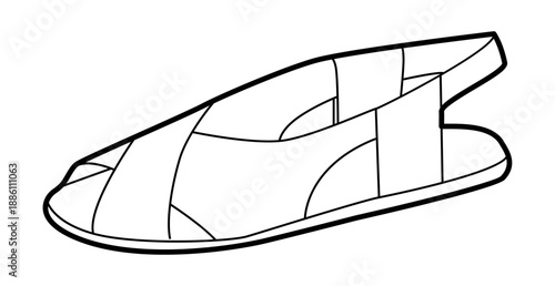 Fisherman sandal shoe women single line. Cage strap flat sandal for seaside vacation relaxed look. Technical fashion illustration CAD mockup clean vector man unisex isolated modern style.