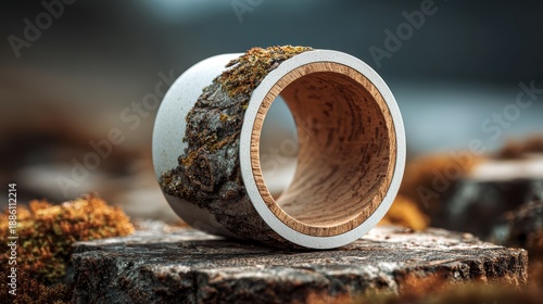 Unique Wooden Cup with Natural Bark Texture and Artistic Design