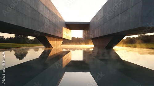 Modern architecture water reflection at sunrise