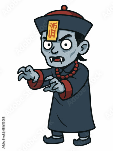 Cartoon illustration of Jiangshi, Chinese zombie or vampire