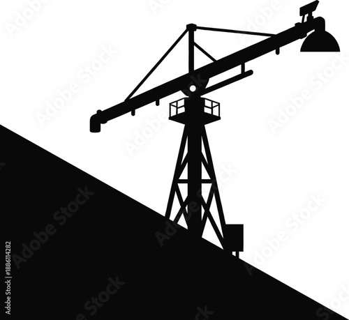 Automated Irrigation Control Tower Silhouette, Agritech Management SaaS Vector, Smart Farming Infrastructure, Industrial Water Monitoring Hardware, Digital Agriculture and Technical Data Graphic