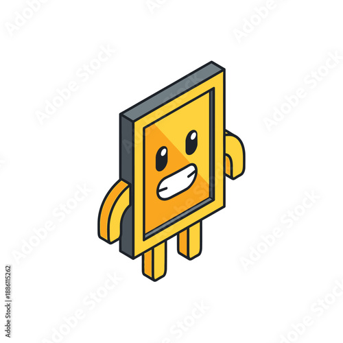 Cute Isometric Cartoon Character with Happy Expression.