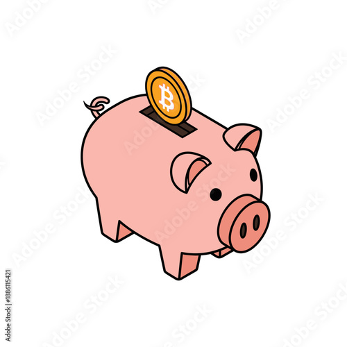 Pink Piggy Bank with Bitcoin Coin Slot for Cryptocurrency Savings.
