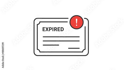 Certificate of expiration with an alert icon, representing a document that is no longer valid or has passed its due date