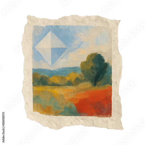 PNG Abstract landscape with geometric shape.
