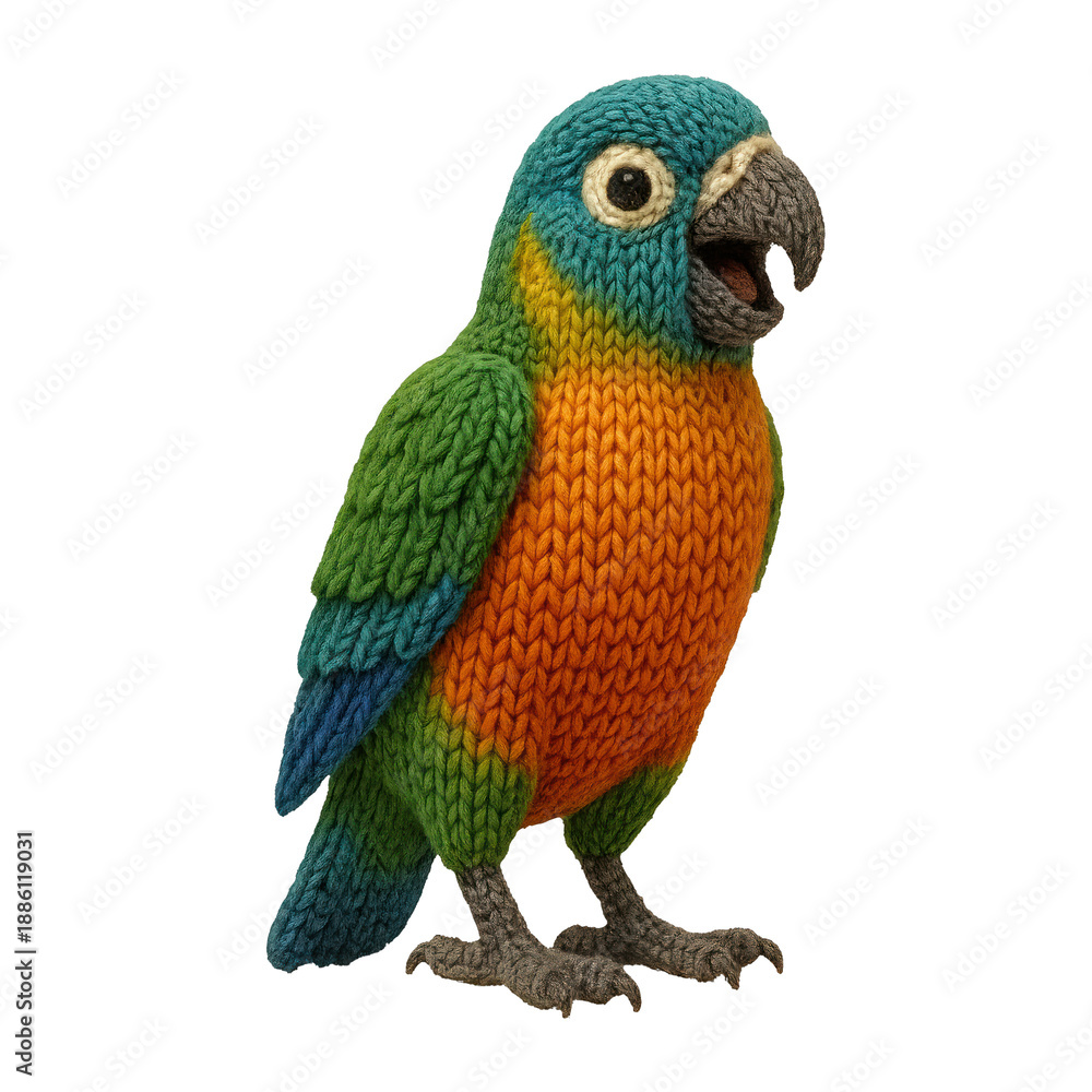 Fototapeta premium PNG Colorful knitted parrot illustration.