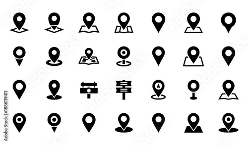 Location pin icon set with map marker and navigation symbols vector