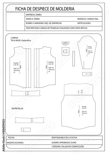 Ficha despiece de Molderia camisa- camisa