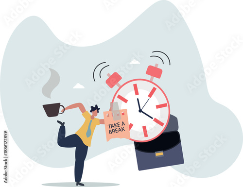 A businessman suggests taking a coffee break and taking a break from work.