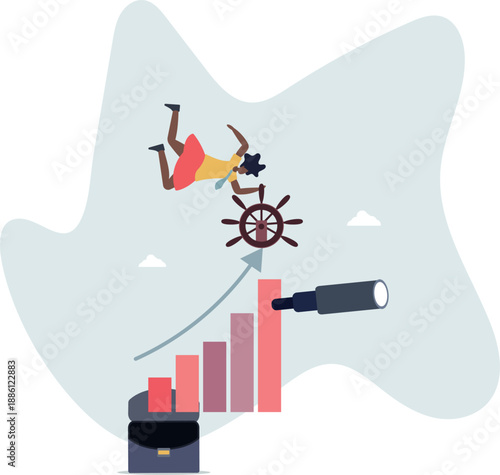 A businesswoman at the helm looks to the future. The concept of success in business.