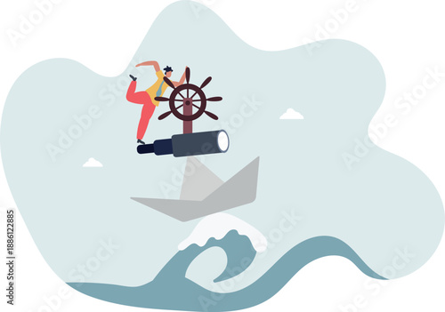 A businessman steers the ship and looks to the future.