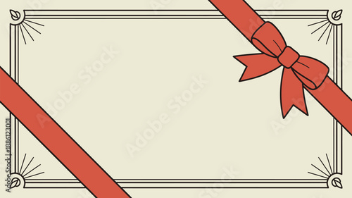 Decorative frame with red ribbon bow Vector, illustration
